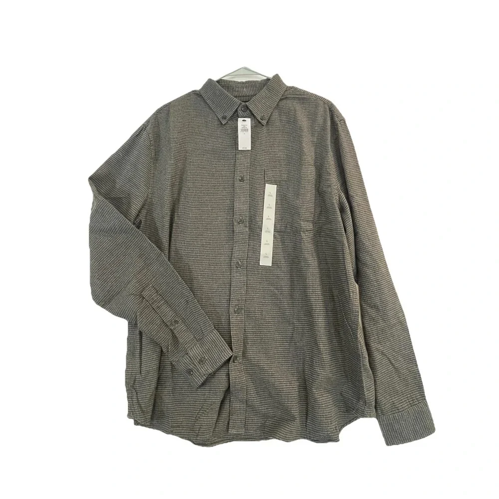 Banana Republic Shirt Mens Large Gray Houndstooth‎ Long Sleeve Button Down